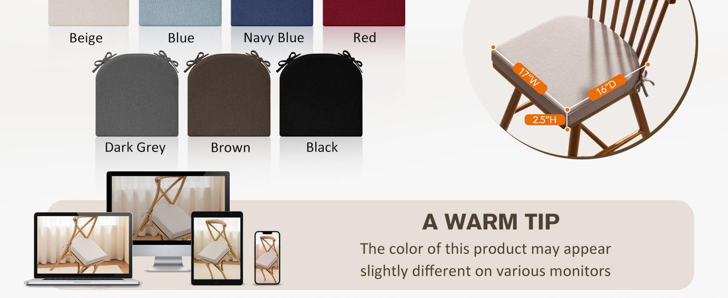 Downluxe Dining Chair Cushions Chair Protector Set , Memory Foam Linen Kitchen Chair Pads with Ties, Waterproof & Washable Cover, 17" x 16" x 2.5"
