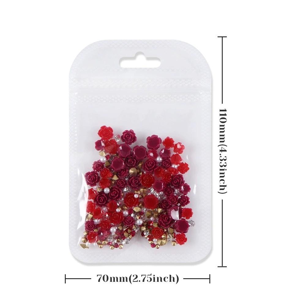 100pcs Valentine's Day Camellia Nail Decorations, Large Resin Rose with Rhinestones and Pearls, Romantic Nail Art Accessories