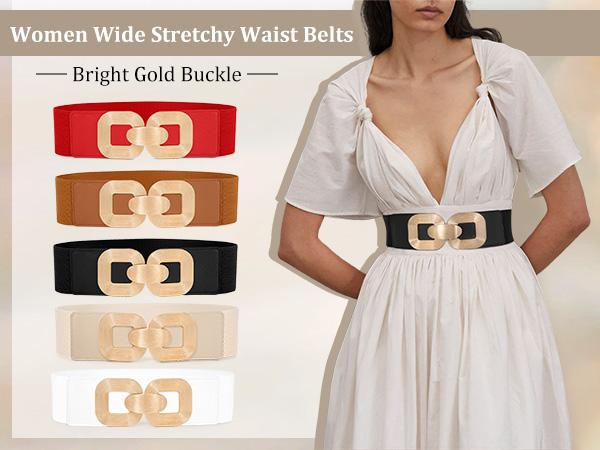 JASGOOD Women Wide Elastic Belts for Dress Fashion Stretchy Waist Belts for Ladies with Gold Buckle