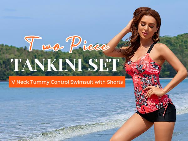 Tempt Me Two Piece Tankini Swimsuits for Women Tummy Control Bathing Suit with Shorts Athletic Swimwear