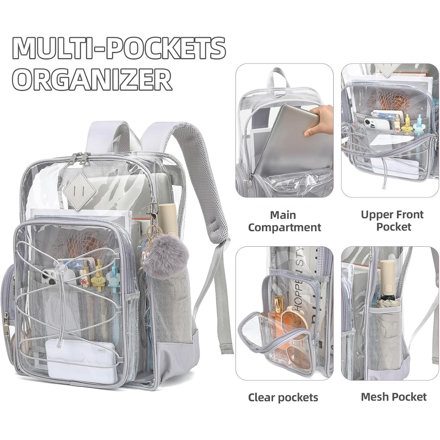 Clear Backpack for School Girls Women, Boys Heavy Duty PVC Transparent Backpacks See Through Clear Bookbags Light Grey Clear Backpack for School Girls Women, Boys Heavy Duty PVC Transparent Backpacks See Through Clear Bookbags Light Grey