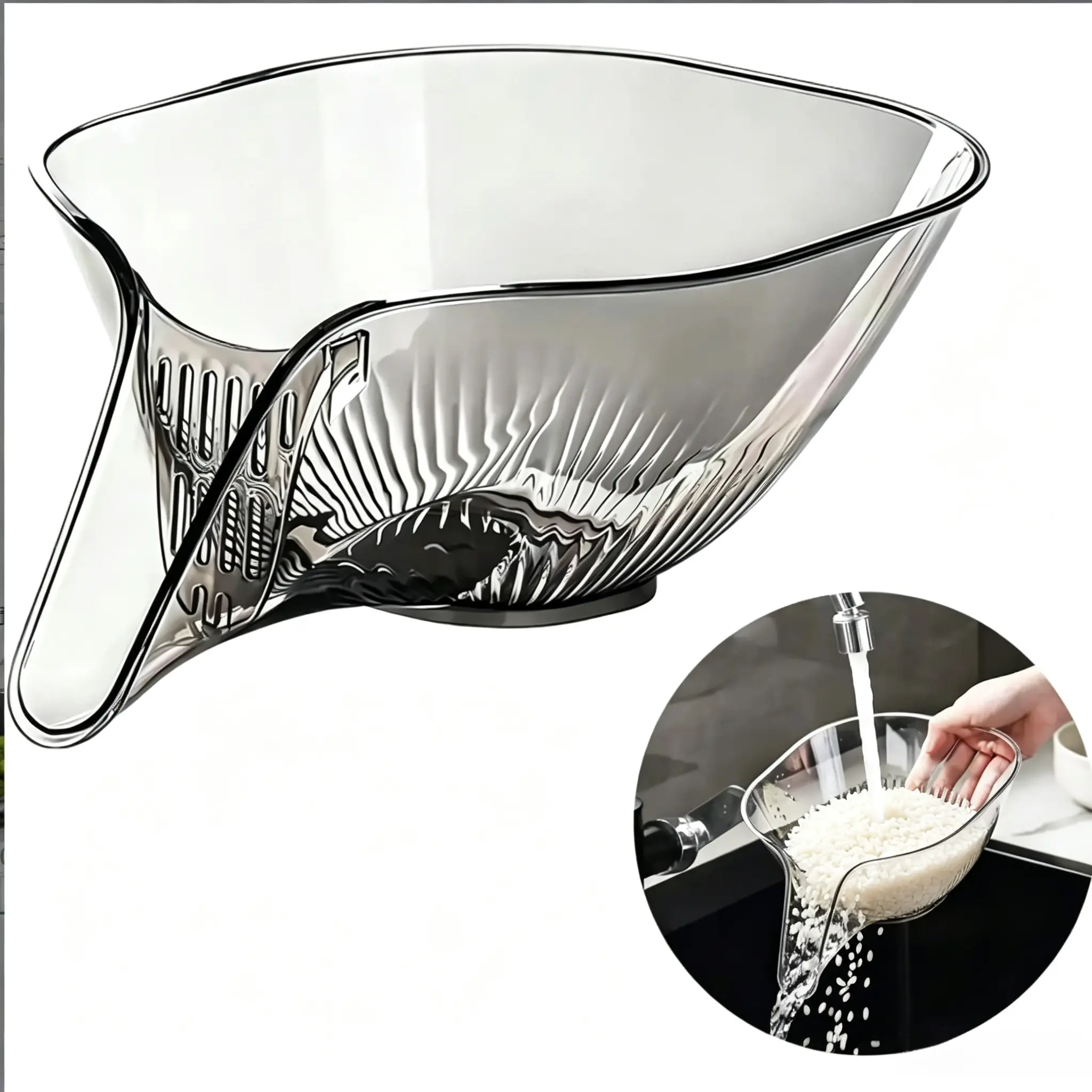 Multi-Functional Stainless Steel & Acrylic Drain Basket with Spout - Kitchen Sink Strainer for Washing Rice, Fruits, Vegetables, Easy-Pour Food Colander for Home Cooking, Party Pranks,bag,whimsical,projection,stuffer,cheese,halloween,candy,fest,Adjus,,new