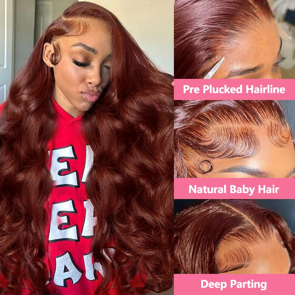 Bling Hair Reddish Brown Color Body Wave 13x4 Lace Front Human Hair Wig 180 Density 13x6 Hd Lace Frontal Wigs Brazilian Pre Plucked