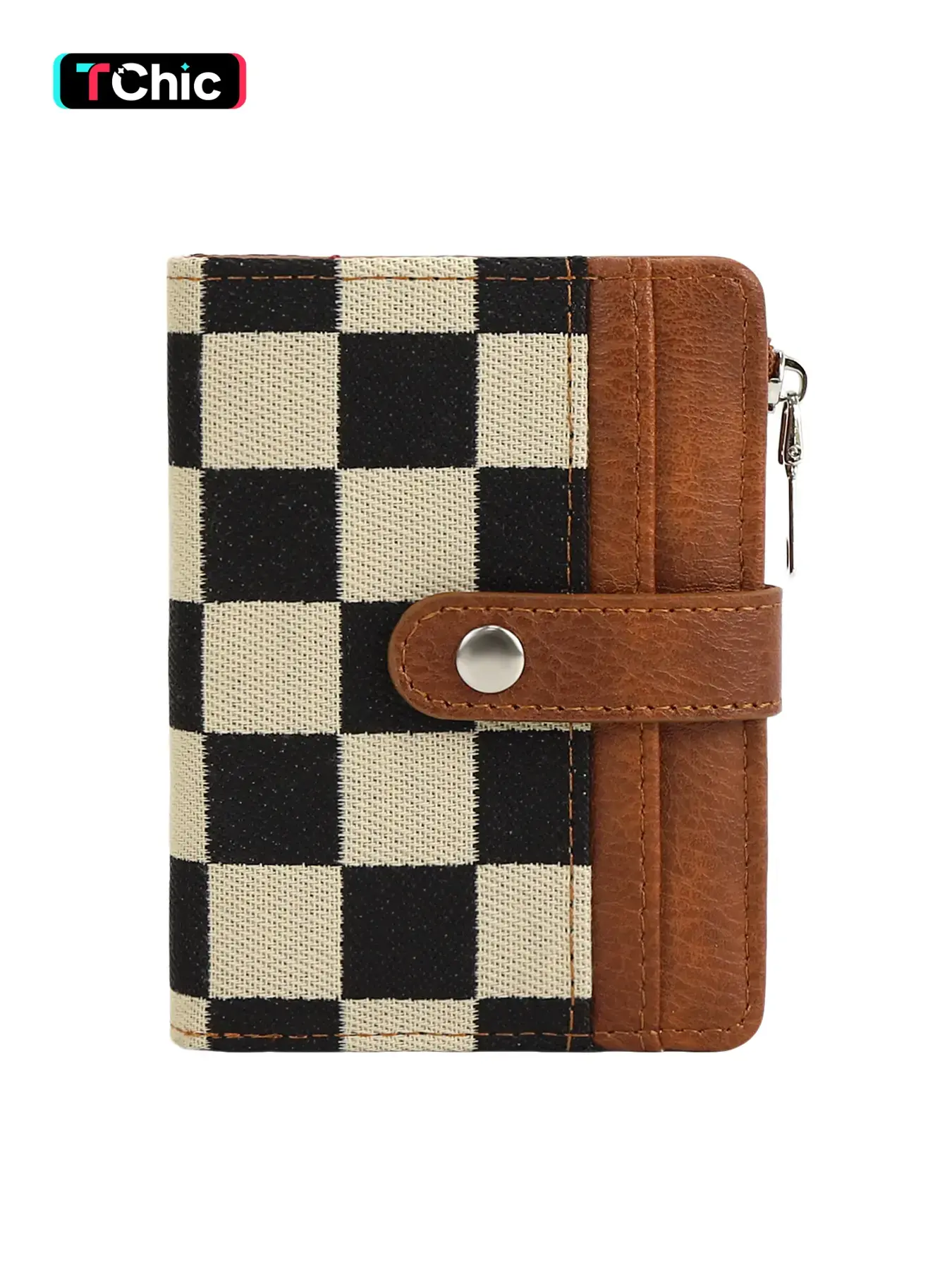 Women PU Leather Plaid Pattern Wallet Small Bifold Cardholder Zipper Pocket Wallet Card Case Purse with ID Window, Pu Card Holder, Credit Card Holder, Casual Style All Seasons Bag Fabric