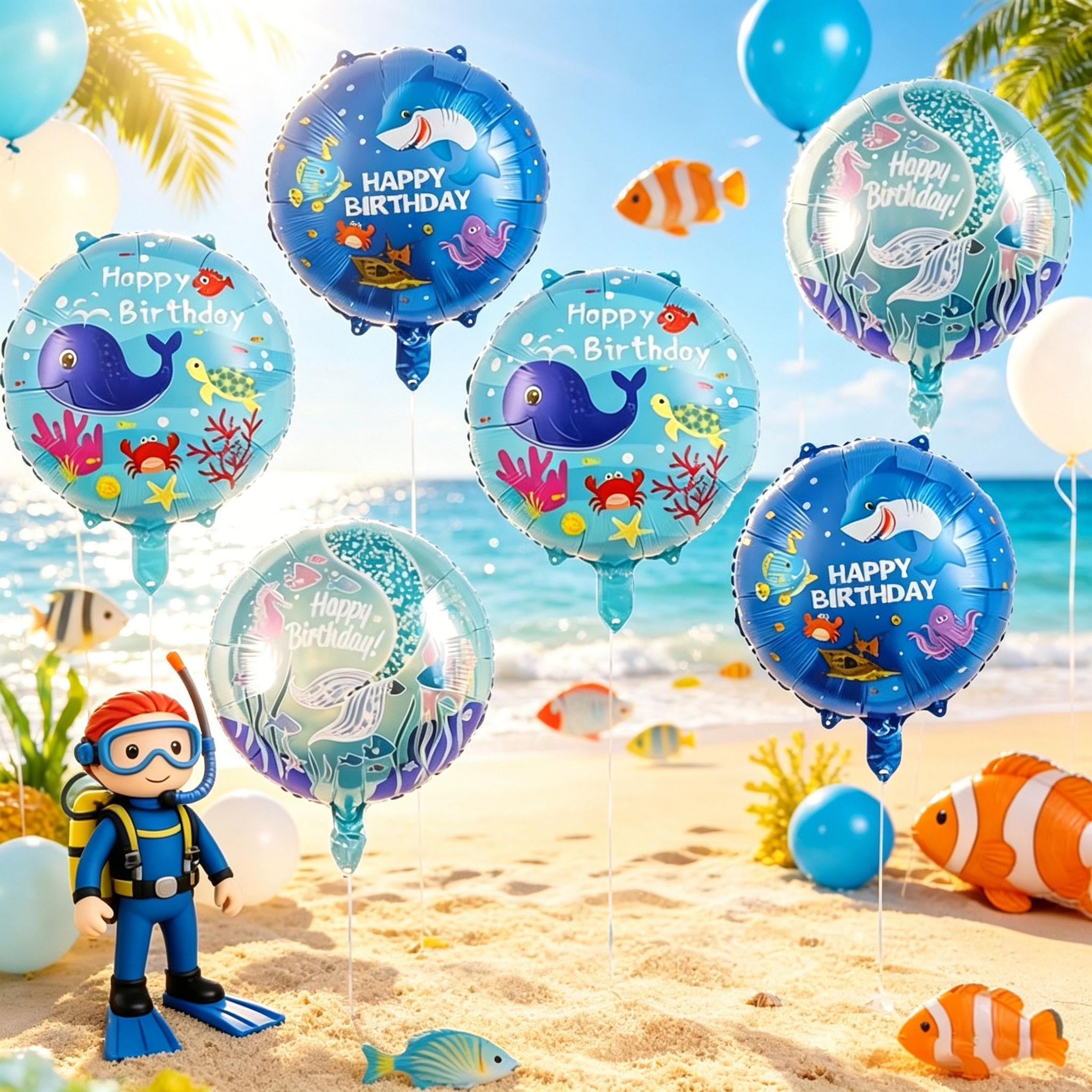 8-Piece Ocean Theme Birthday Balloons, Mermaid Tail, Shark, Whale Balloons, Party Decor, Pool Party, School Event, Aquarium Opening