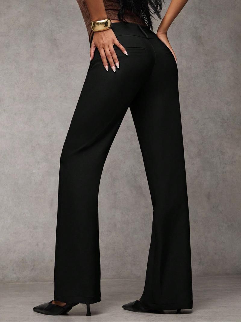 Women's Plain Pocket Elegant Casual Flare Pants, Business Casual Women's Clothing, All-Season Ladies' Apparel