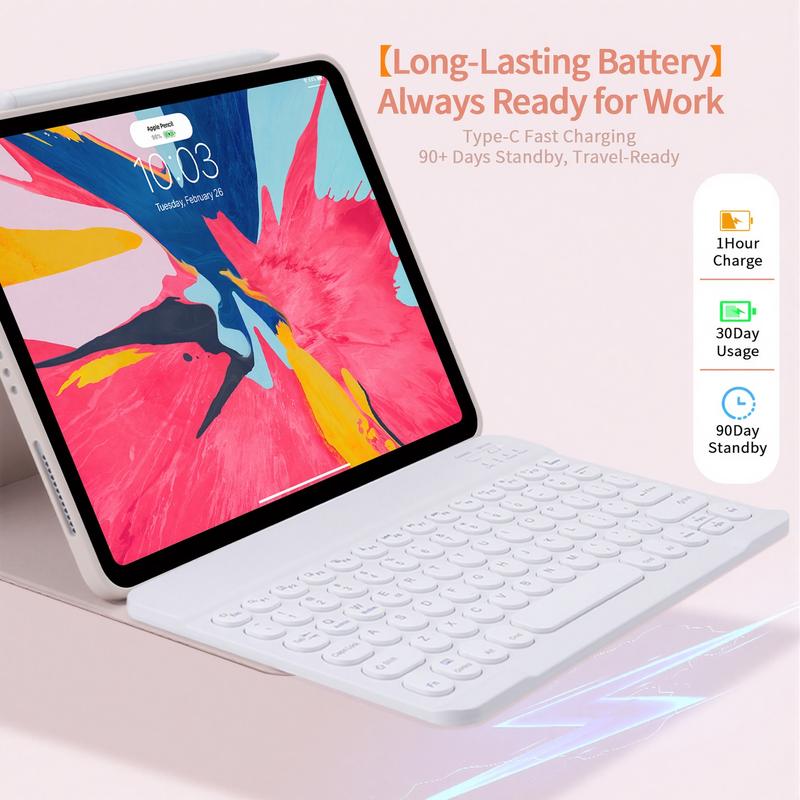 SPALLO Magnetic Spanish Ñ Keyboard Case for iPad A16 11th, 10th Generation, Compatible with iPad Pro M5 2025 & iPad Air 7th 2024, 6th, 5th, 4th Gen - 360 Rotatable Detachable Portable Keyboard - Backlit Wireless Español Keyboard Case with Mouse