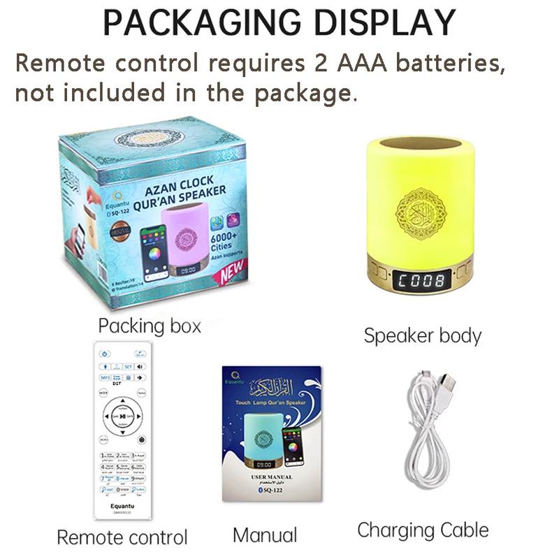 Quran Speaker with Remote Control,Colorful LED Lights | Outdoor 3D Stereo Bass Subwoofer TWS Dual Channel Lighted Speaker Supports FM/TF Card/USB Compatible with Phones/Tablets/TVs Night Light