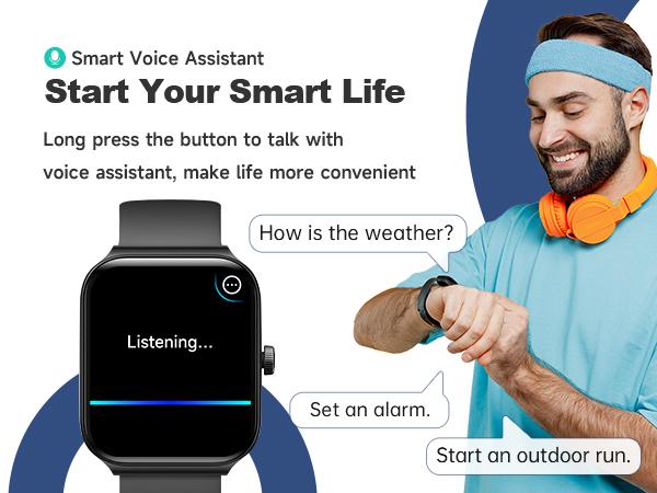 TOOBUR Smart Watch with BT Answer/Make Calls, Smart Voice Assistant, Sleep Tracking, IP68 Waterproof, Step Calorie Activity Tracker, 100 Sports Fitness Tracker, 1.95" Smartwatch for Men Women, Compatible iOS&Android Phones