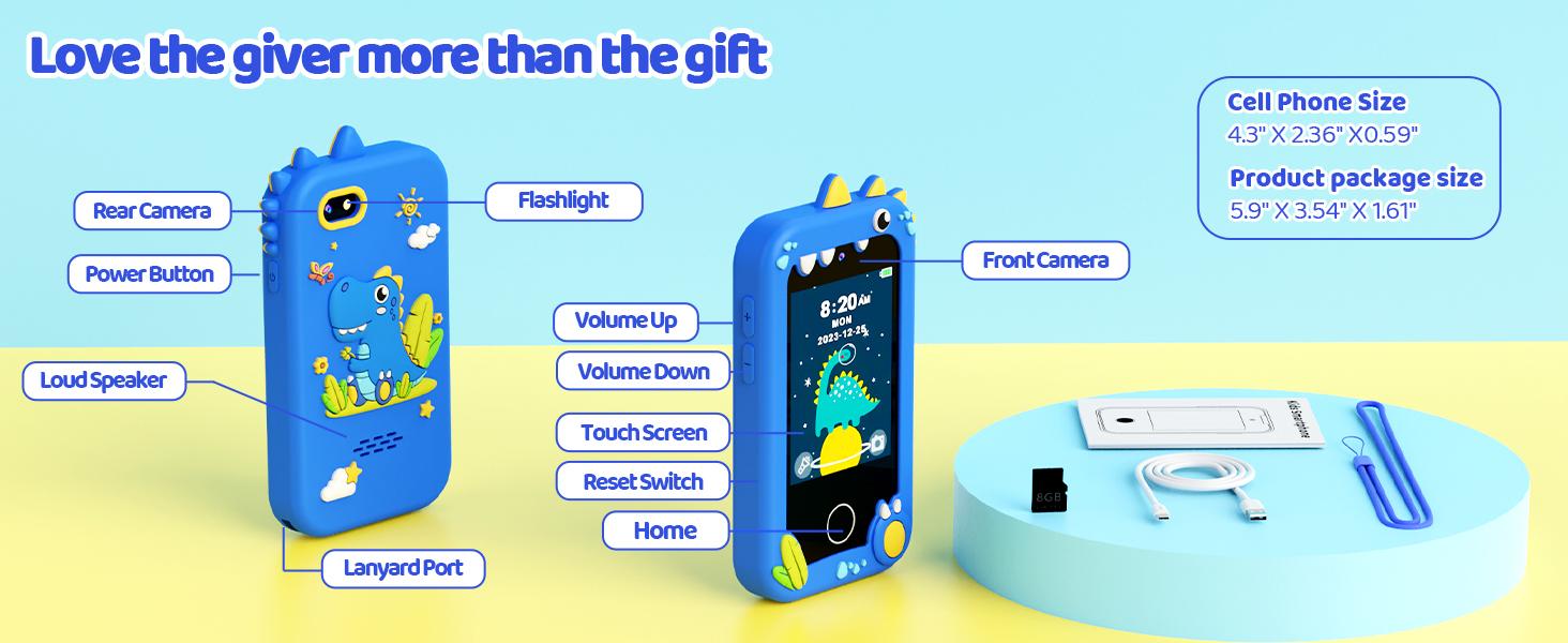 KOKODI Portable Kids Touchscreen Toy Phone - Lithium-Powered, No Calling/No Internet, 26 Built-In Apps, Dual Cameras, Music Player, Stories, Educational Video Games - Travel Toy, Boy Gifts for Toddlers