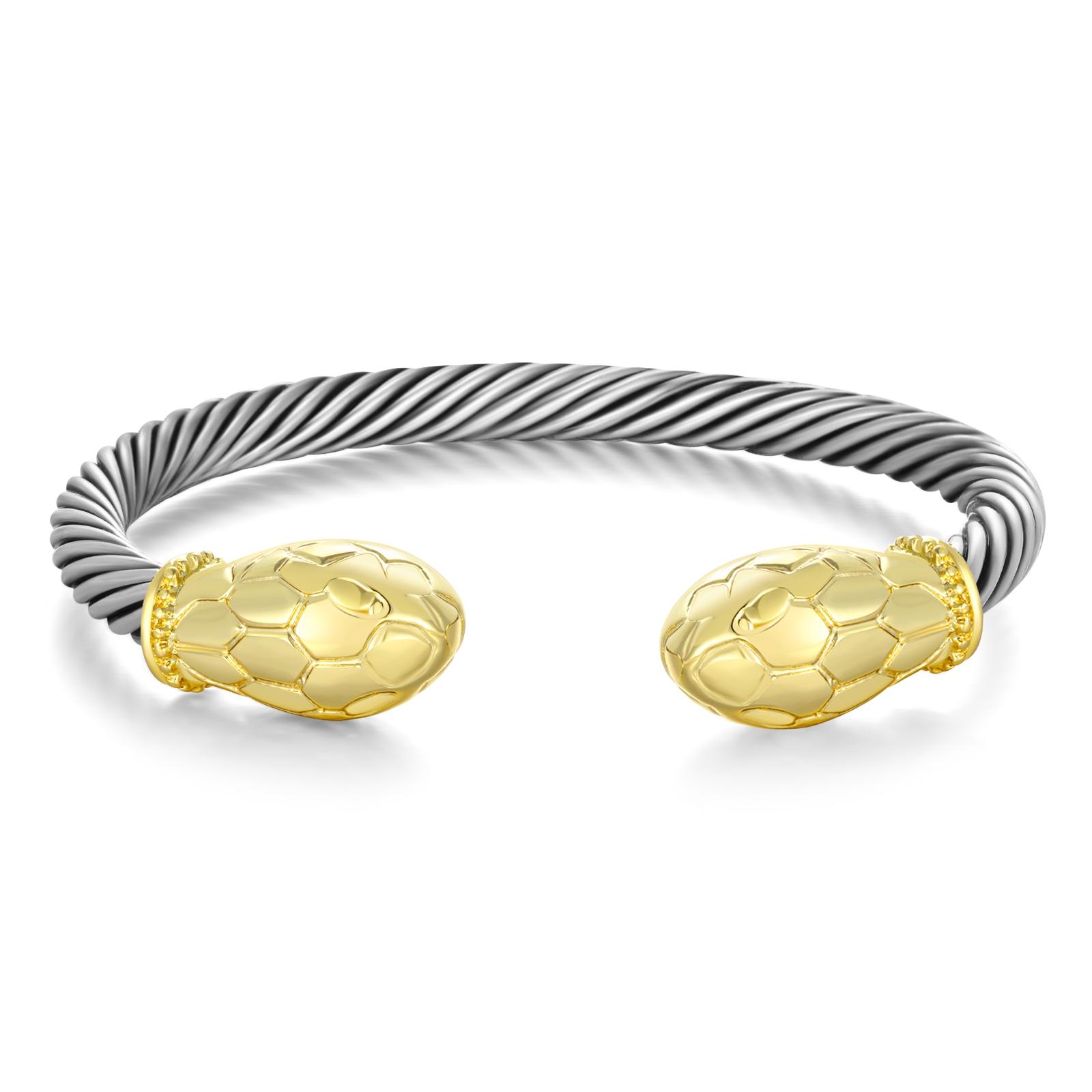 MYTYS Twisted Snake Head Cuff Bracelet Two-Tone Adjustable Braided Bangle for Men & Women Elegant Minimalist Trendy Stack Jewelry