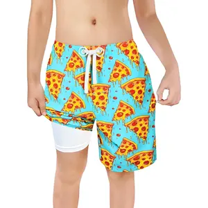 Boys Swim Trunks Zipper Pockets Compression Liner Anti Chafe Swimsuit Bathing Beach Shorts Surf Quick Dry UPF 50+