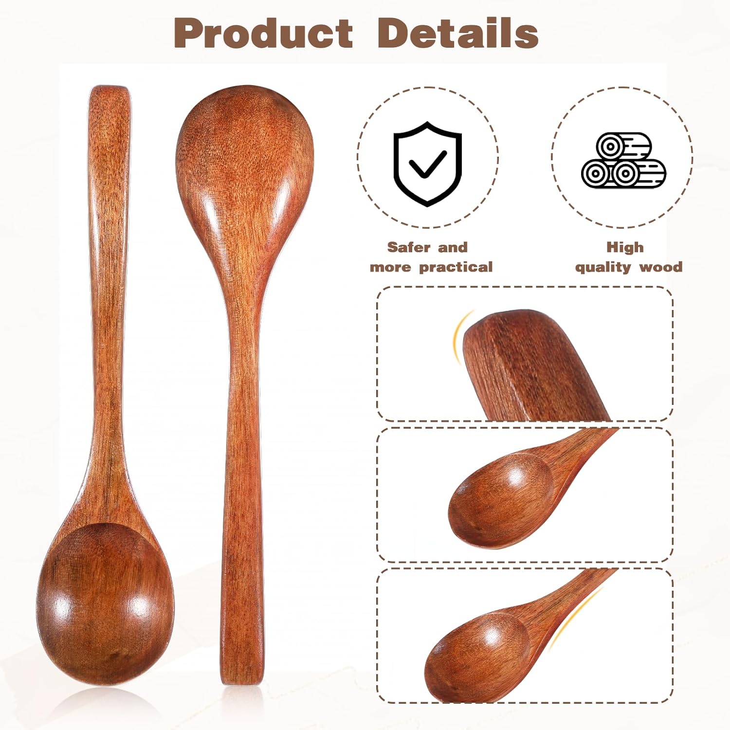 Natural Wooden Spoon Set, 4/6 Counts Durable Eco‑Friendly Long-Handle Cooking Spoons in Multiple Sizes for Kitchen Cooking, Baking and Serving Kitchen Utensils Tool #TOP PICKS
