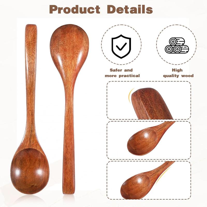 Natural Wooden Spoon Set, 4/6 Counts Multi Specification Durable & Eco-friendly Long Handle Cooking Spoons for Kitchen, Cooking, Baking & Serving