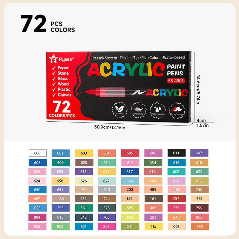 Flysea4901 Liquid Acrylic Markers, Art Marker Pen, Large Capacity Stackable Non-Bleed Ink Pens, Long-Lasting Vibrant Colors for Drawing & Doodling