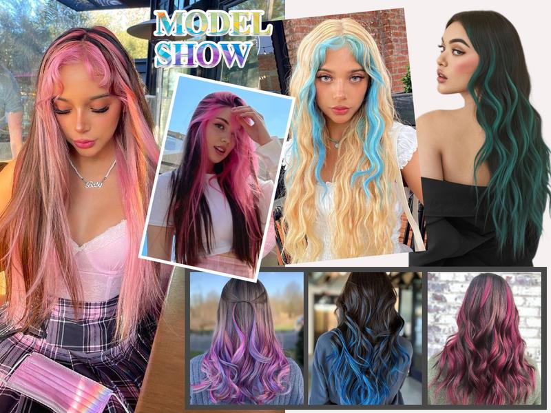Colored Hair Extensions, 20 inch Straight Highlights Color Clip in on Hair Extension Rainbow Synthetic Hairpieces for Girls Kids Gift