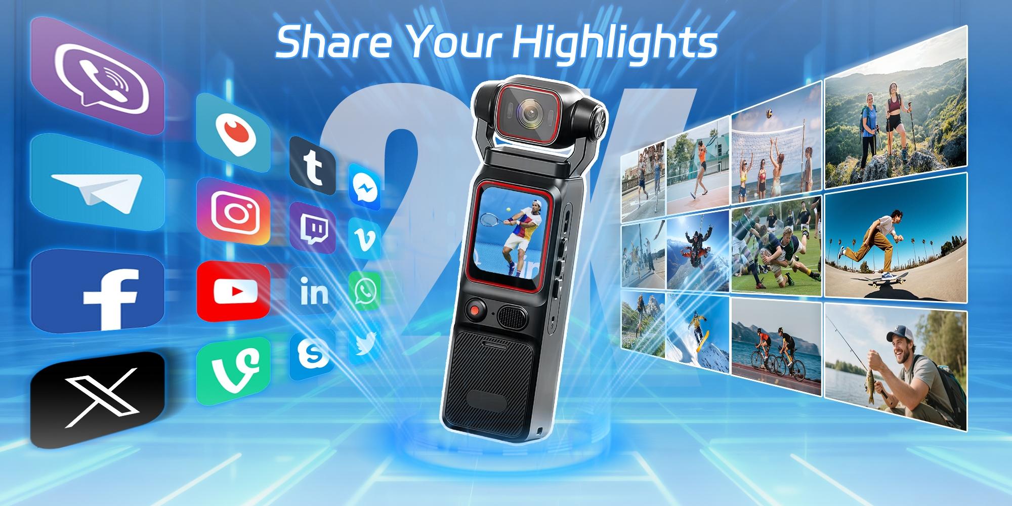 2k HD Sports Camera, Portable Action Cam with 1.69 Inch Screen, WiFi, 180 Degree Rotation, Night Vision, Ideal for Outdoor Activities