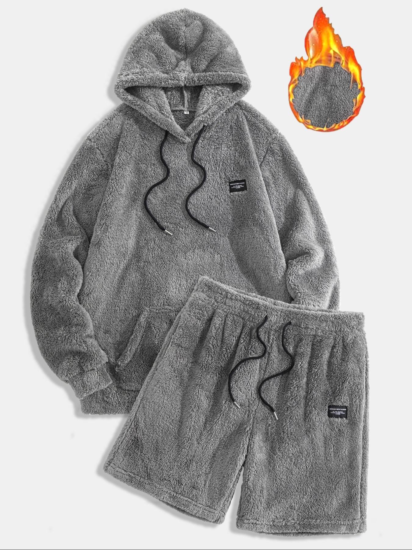 Men's Thermal Hoodie & Drawstring Waist Short Set, Hooded Sweatshirt Set, Casual Fashion Cozy Breathable Two-piece Outfits for Daily Outdoor Wear, Men Clothes for Spring & Fall