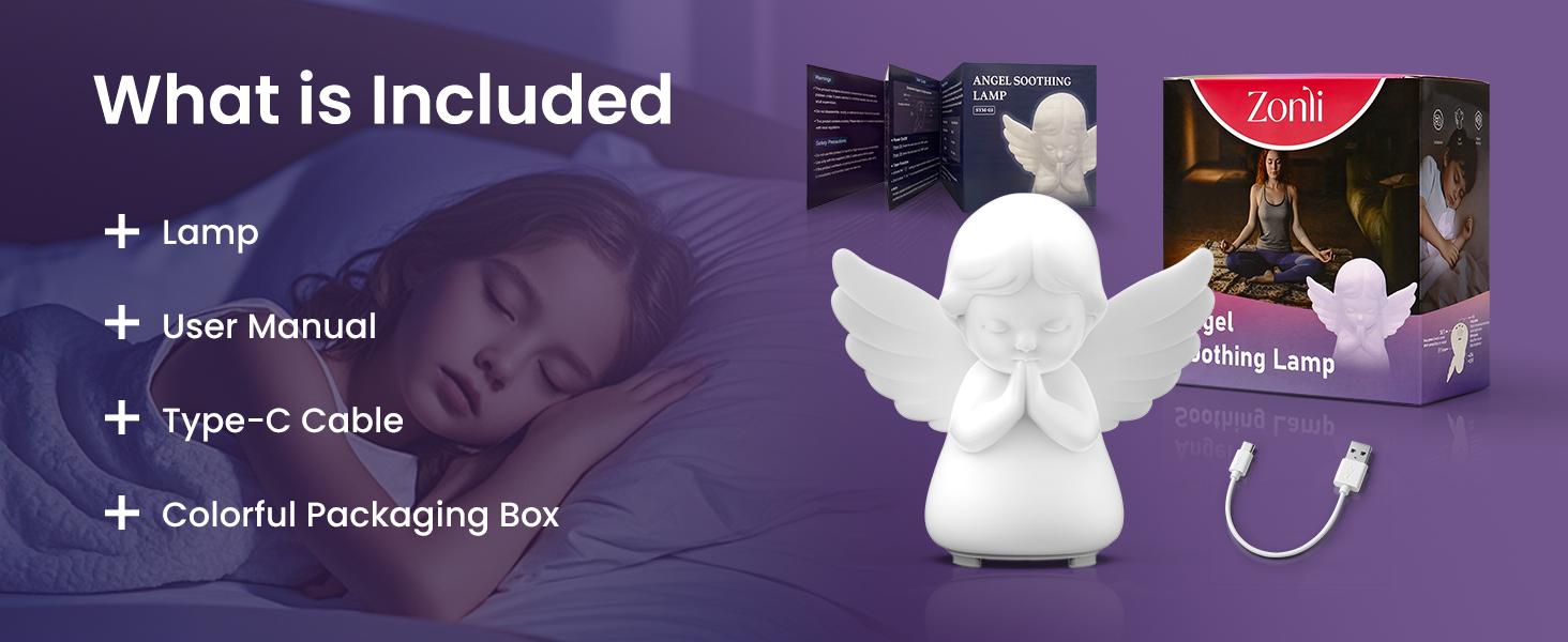 Hiseeme  Angel Baby Night Light — White Noise (Baby-Breath + Piano), Soothing Sleep Aid for Infants & Kids，7 RGB Colors, Guided Breathing (Voice+Light) | Tap Ctrl, USB-C, BPA-Free Silicone, 12-Month Replace