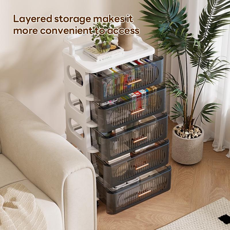 Transparent Drawer Storage Cabinet, 35cm*25cm/45cm*29cm, Multi-Layer Plastic Organizer, Mobile with Wheels, Space-Saving, Durable Design