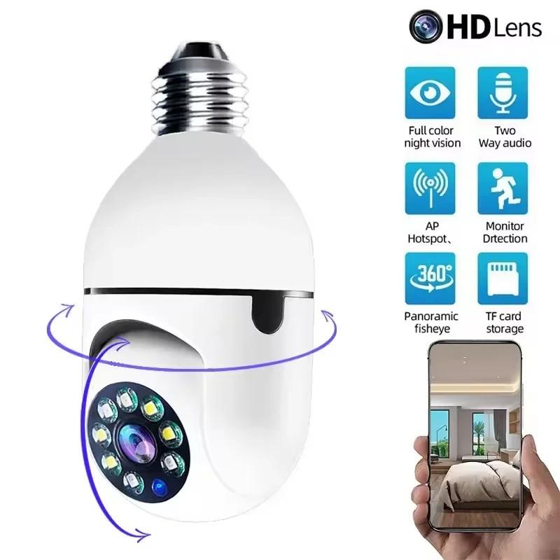 E27 Bulb Full Color Night Vision Auto Human Tracking Zoom Indoor Security Monitor, Wi-Fi Mini Ip Camera for Home Safety
