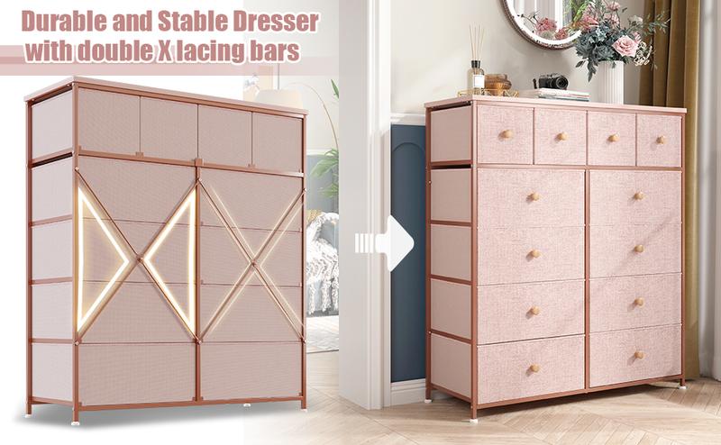 Raybee Furniture Dresser with 12 Drawers, Wooden Top and Metal Frame, Fabric Storage Organizer, For Dressing Room, Bedroom, Closet,Entryway,Living Room Raybee Furniture Dresser with 12 Drawers, Wooden Top and Metal Frame, Fabric Storage Organizer, For Dressing Room, Bedroom, Closet,Entryway,Living Room