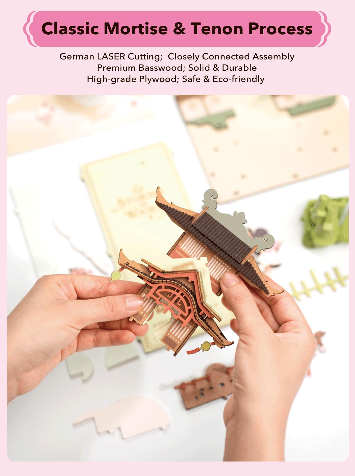 Robotime Rolife Book Nook Kits for Adults,3D Wooden Puzzle Bookshelf Decor Insert Alley DIY Miniature Booknook Model Craft Kits for Adults Gifts with LED on Birthday Christmas TGB05 Falling Sakura