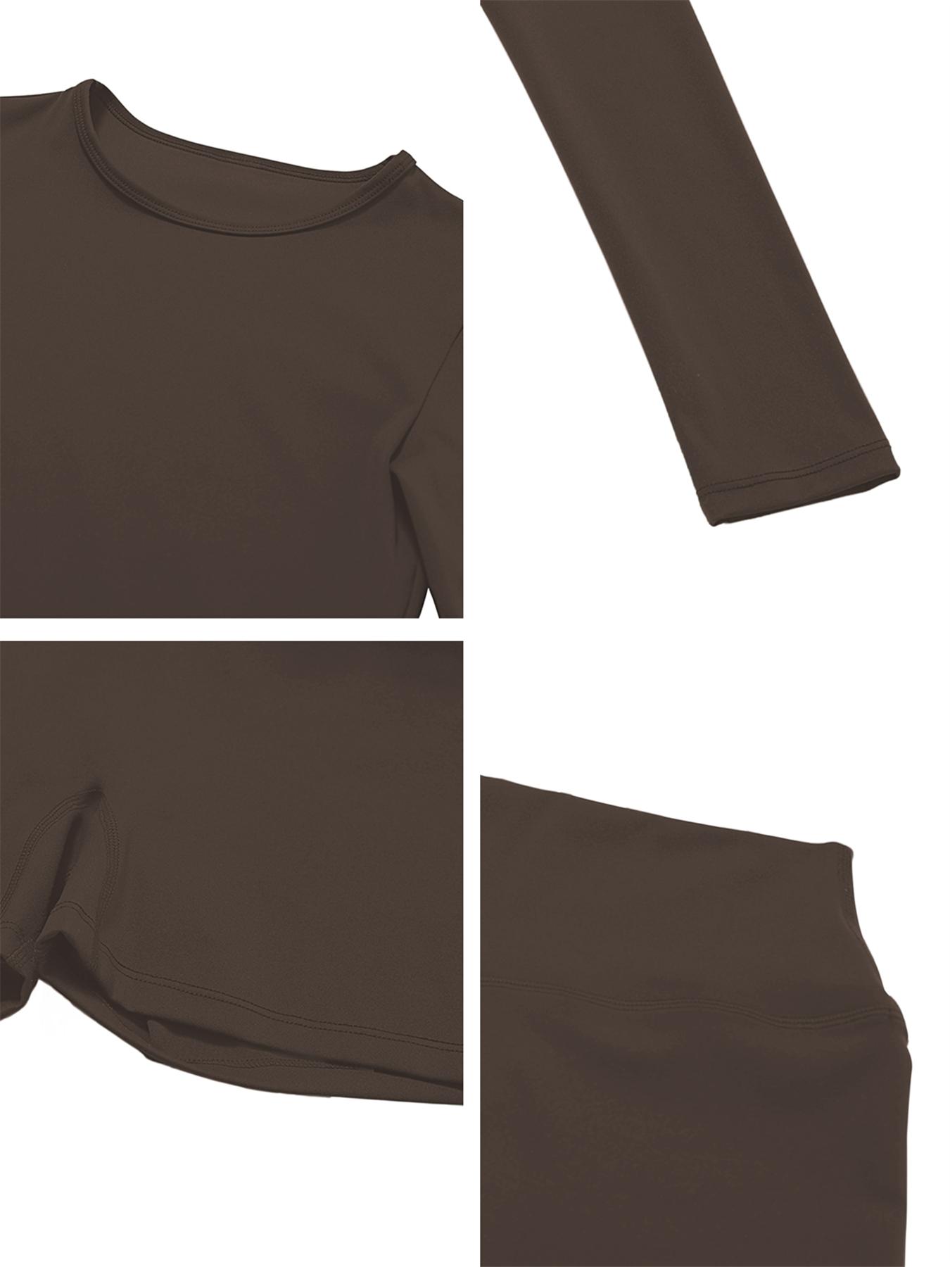 Women's Sporty Long Sleeve Top & Shorts Set, High Waist Tight-Fit Above Knee Activewear, Sweat-Wicking Quick-Dry Fabric for All Seasons, Solid Sports Sets, Gym Clothes Workout