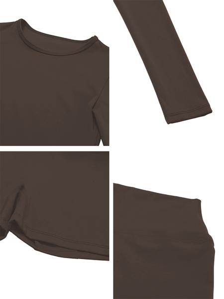 Women's Sporty Long Sleeve Top & Shorts Set, High Waist Tight-Fit Above Knee Activewear, Sweat-Wicking Quick-Dry Fabric for All Seasons, Solid Sports Sets