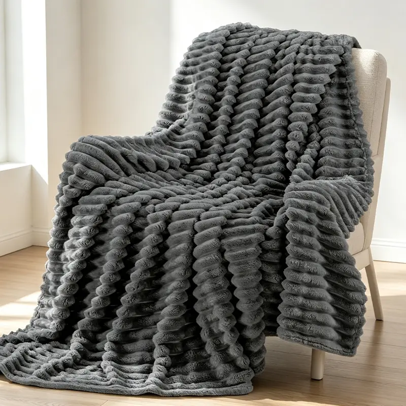 Simple Textured Striped Bed Blanket Comfort Soft Household Throw for Bedroom Sofa Dorm, Suitable for Autumn‑Winter Daily Use
