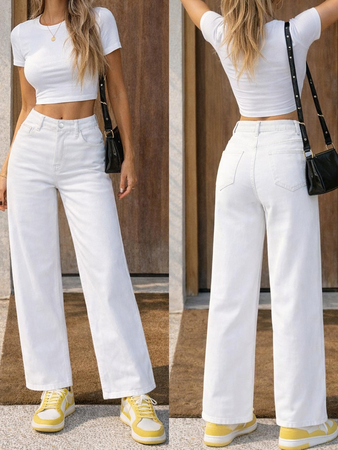 Women's High-Waisted Wide-Leg Pants, Spring & Fall Casual Fitted Trousers, Comfortable Holiday Wear, Plain Style, Casual Comfy Trouser, Casual Chic Trousers, Casual Fashion Pants