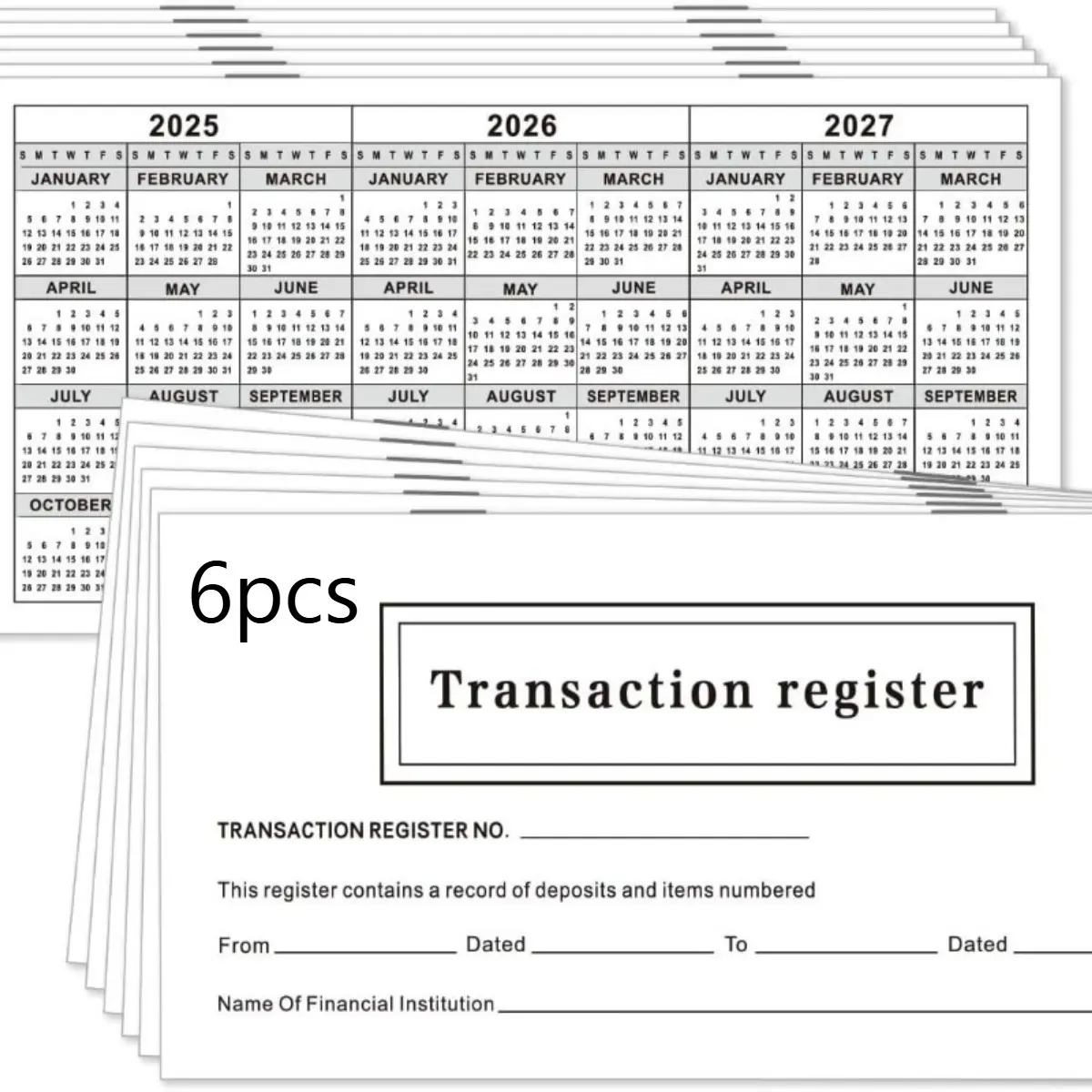 6 check register books, large-font transaction register books, with wide rows for easy writing, suitable for tracking account balances of checks, savings, deposits and credit cards.
