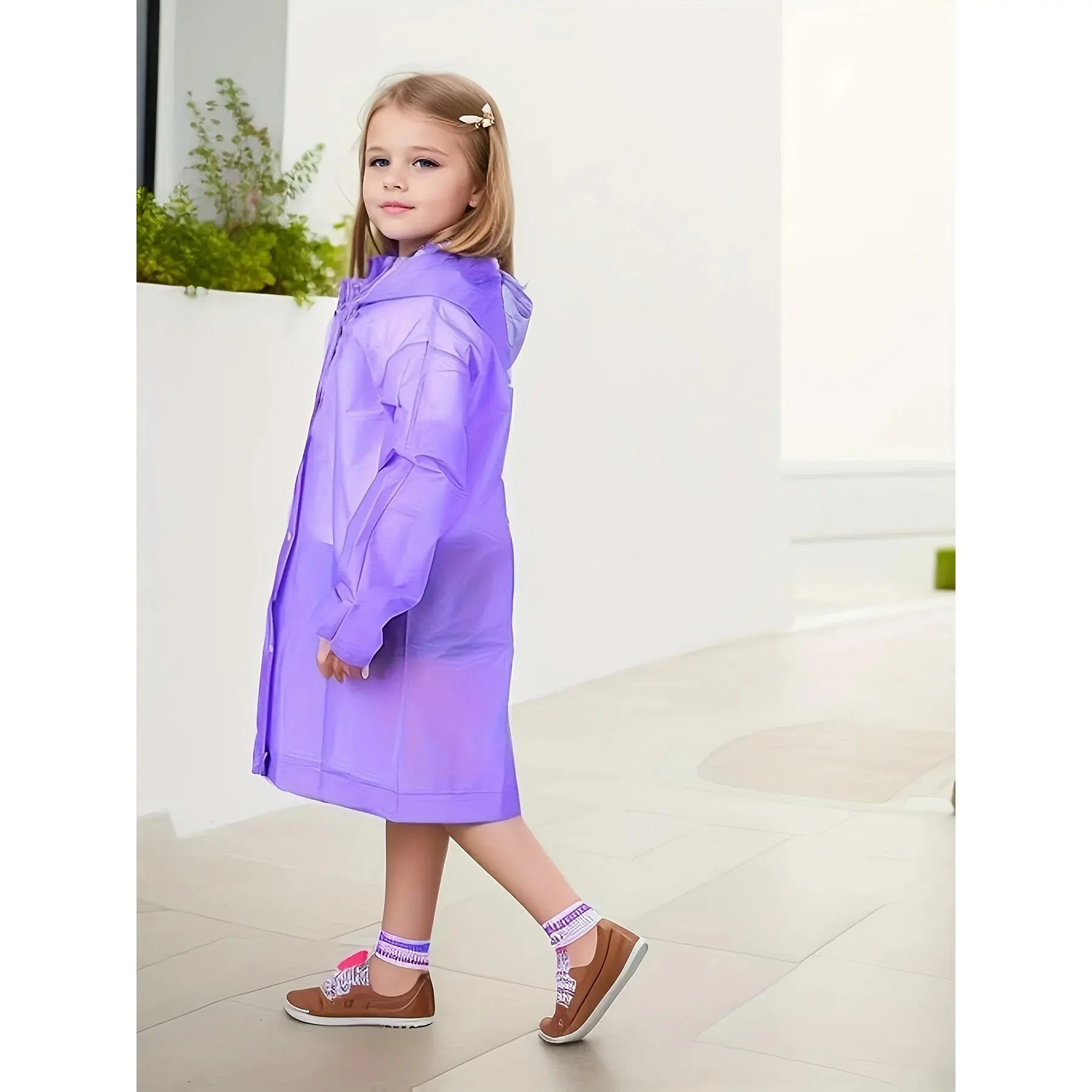 Kids' Thick Protection Transparent Portable Raincoat with Front Buttons - Girls/Boys Wear, Outdoor Coat