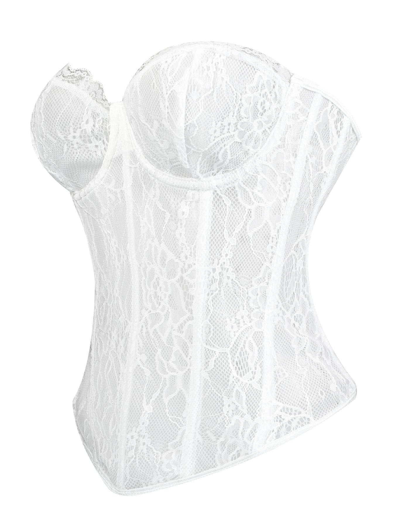 Y2K Sexy White Lace Corset Top Strapless Boned Bustier Push Up Waist Cincher Shapewear Going Out Top for Date Night Club Party Corset Shaper Feminine Corset Style Shapewear