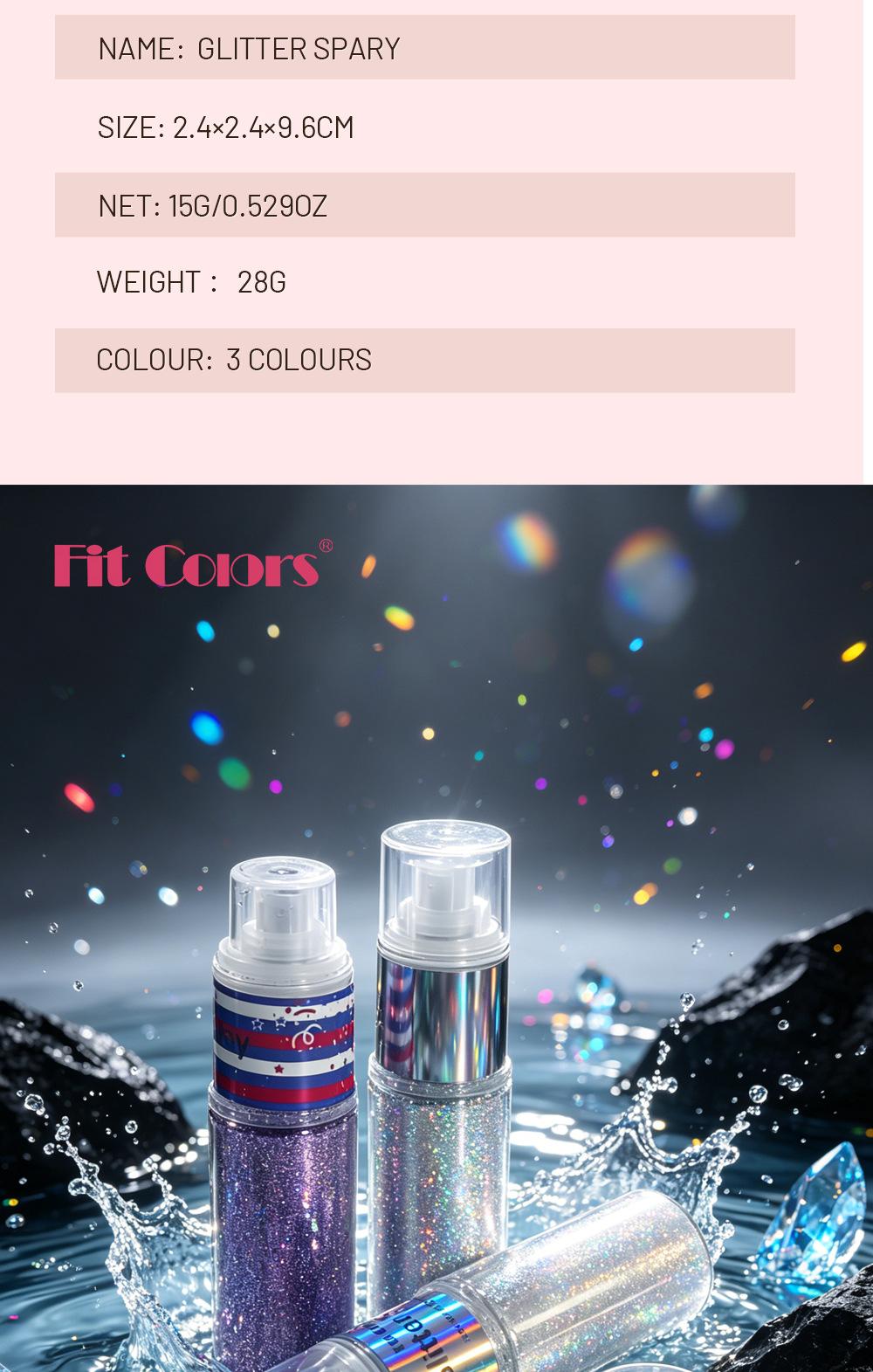 1PC Fit Colors Glitter Spray, Fine Shimmer Highlighter, Long-Lasting Sweatproof, for Face & Body, Stage & Party Makeup, Holographic Glitter Spray, Body Shimmer Spray, Shimmering Body Glitter