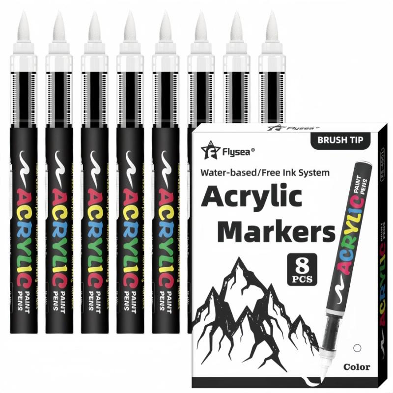 Acrylic Paint Pens Black and White, Automatic Ink Control System,Soft Brush Tip Markers,for Canvas, Rock, Wood, Stone, Glass, Ceramic, Fabric Painting, DIY Crafts, Art Marker Set