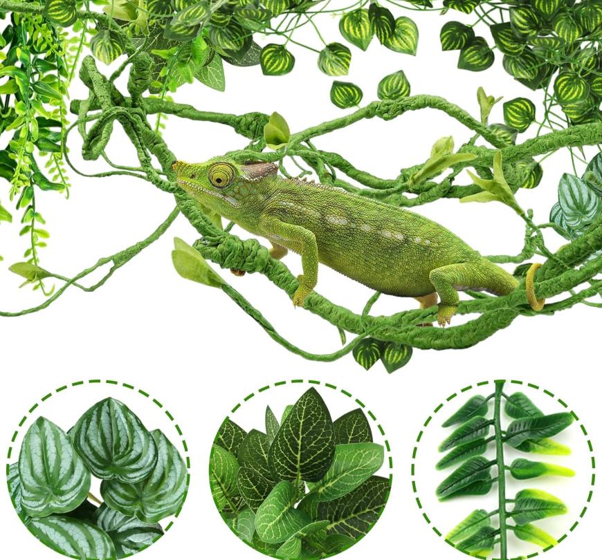 Bearded Dragon Tank Accessories for Habitat, Terrarium Hanging Plants Artificial Leaves Reptile Hide, Leopard Gecko Tank Accessories Hide Terrarium Decor for Lizard Geckos Chameleon Snake