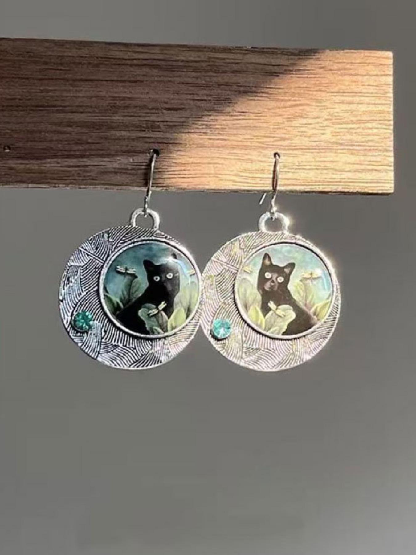 Vintage Cat Dragonfly Earrings, Whimsical Style，Simple Fashion, Perfect Gift, Daily Accessory, Party, Holiday, Retro Style, All Seasons