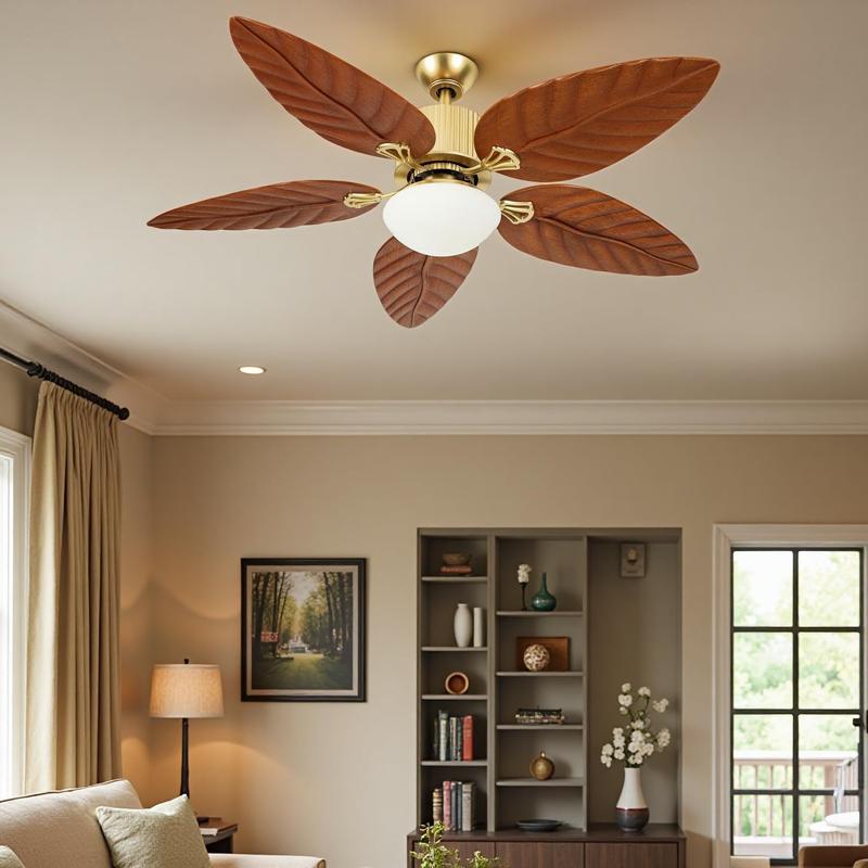 Yitahome 46"/52" Tropical Ceiling Fan with Light & Remote, 5-Blade Whisper-Quiet DC Motor 6-Speed & Reversible Airflow, 6''/12'' Downrods for Bedroom, Living Room, Dining Room