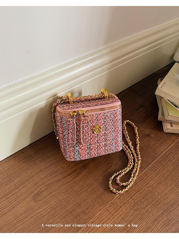 Korean Style Tweed Box Crossbody Bag | Elegant Light Luxury Shoulder Purse | Versatile Chic Handbag for Women