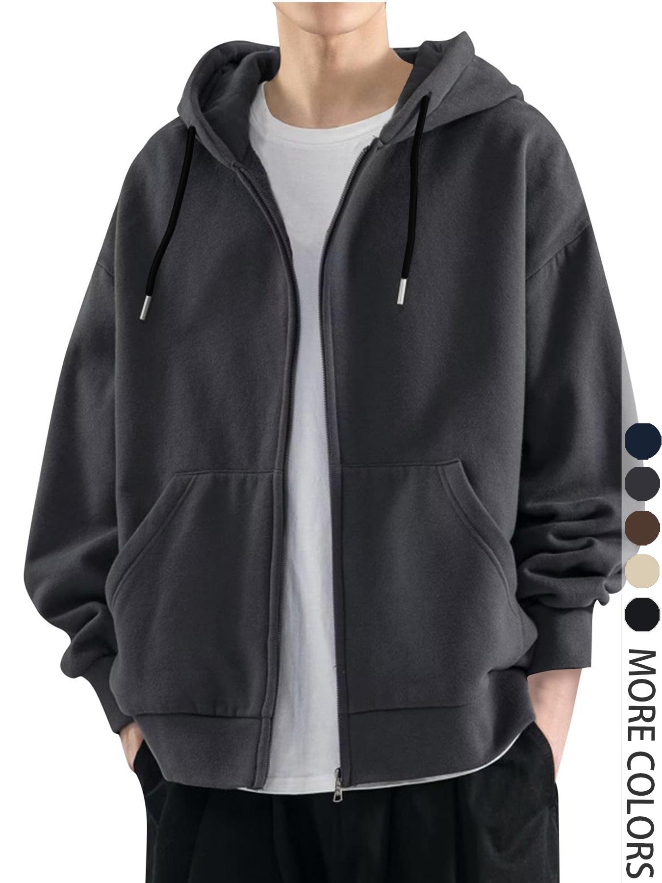 Men's Fall Winter Hooded Sweatshirt, Long Sleeve, Solid Color, Casual Sporty Style, Soft Fabric, Streetwear Fashion