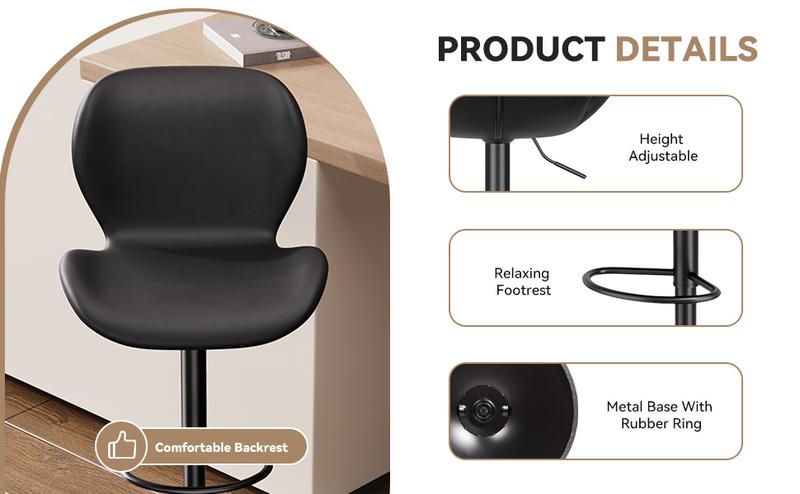 Swivel Bar Stools Set of 2,PU Leather Upholstered Barstools with Back & Footrest,Adjustable Height 22.2-31IN ,Counter Height Bar Chairs Swivel Bar Stools Set of 2,PU Leather Upholstered Barstools with Back & Footrest,Adjustable Height 22.2-31IN ,Counter Height Bar Chairs