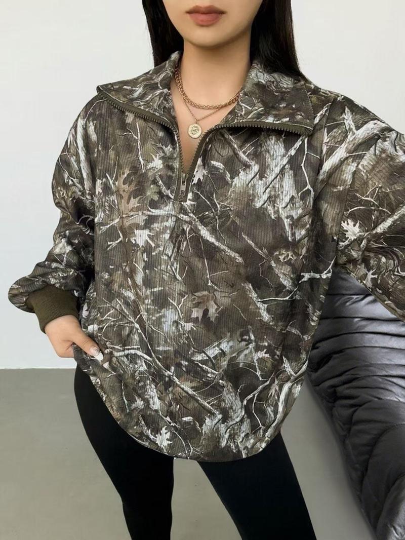 Women Casual Zip Up Front Corduroy Long Sleeve Leopard Print Sweatshirt,Fall Clothes