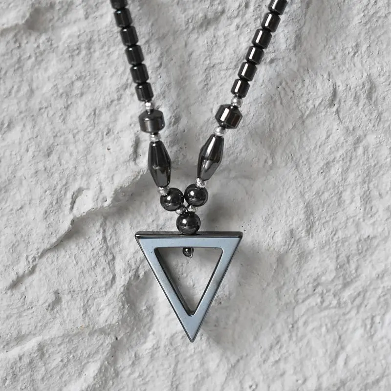 Magnetic Hematite Tube Beads Triangle Pendant Necklace for Men Gift 45cm