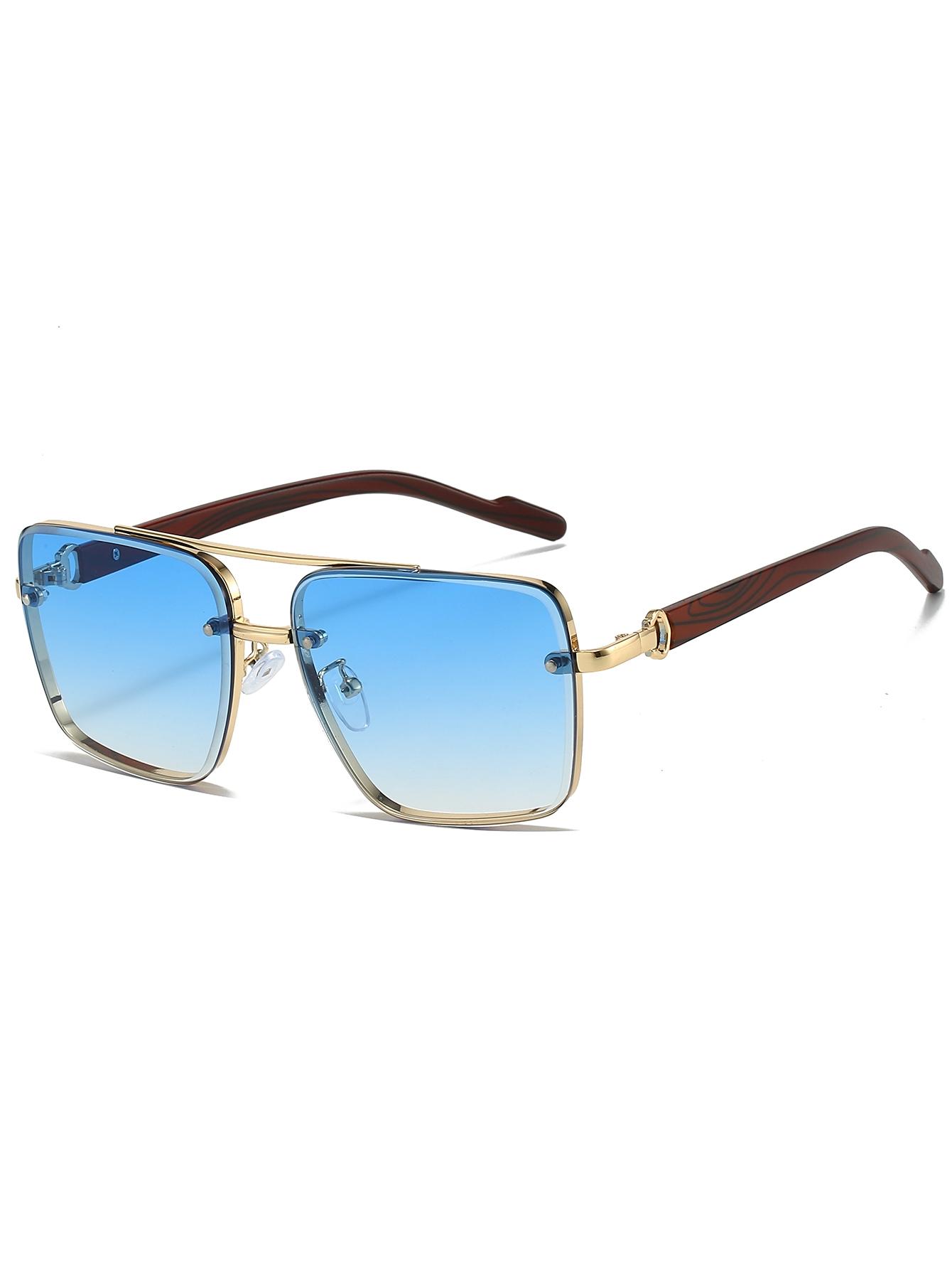 Men's New Full Frame Square Glasses, Retro Dual Bridge Design, Imitation Wood Texture Temples, Metal Frame, Classic Fashion Decorative Eyewear, Square Frames