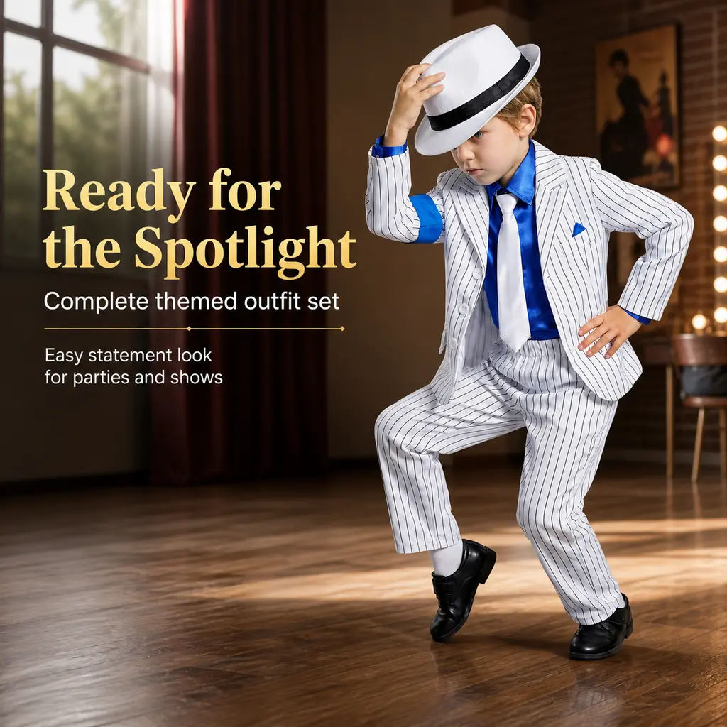 Boys' Retro Vintage Complete Suit Costume - Long Sleeve Shirt, Elastic Waist, Full Accessory Set With Hat & Tie For Halloween, Stage Show