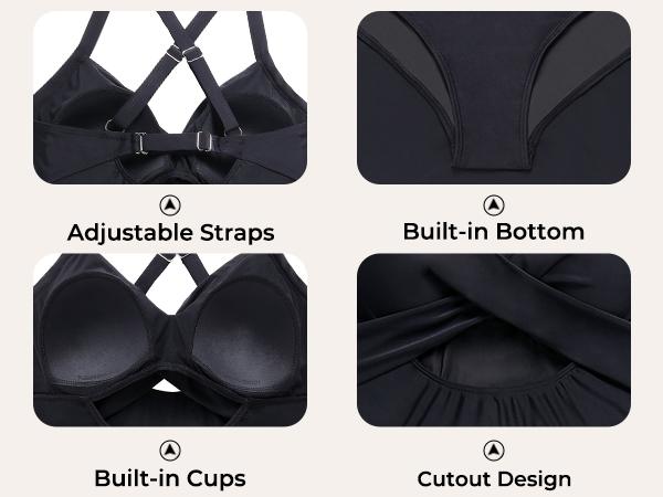 Tempt Me Women Plus Size One Piece Swimdress Cutout Swimsuit with Skirt V Neck Wrap Bathing Suits