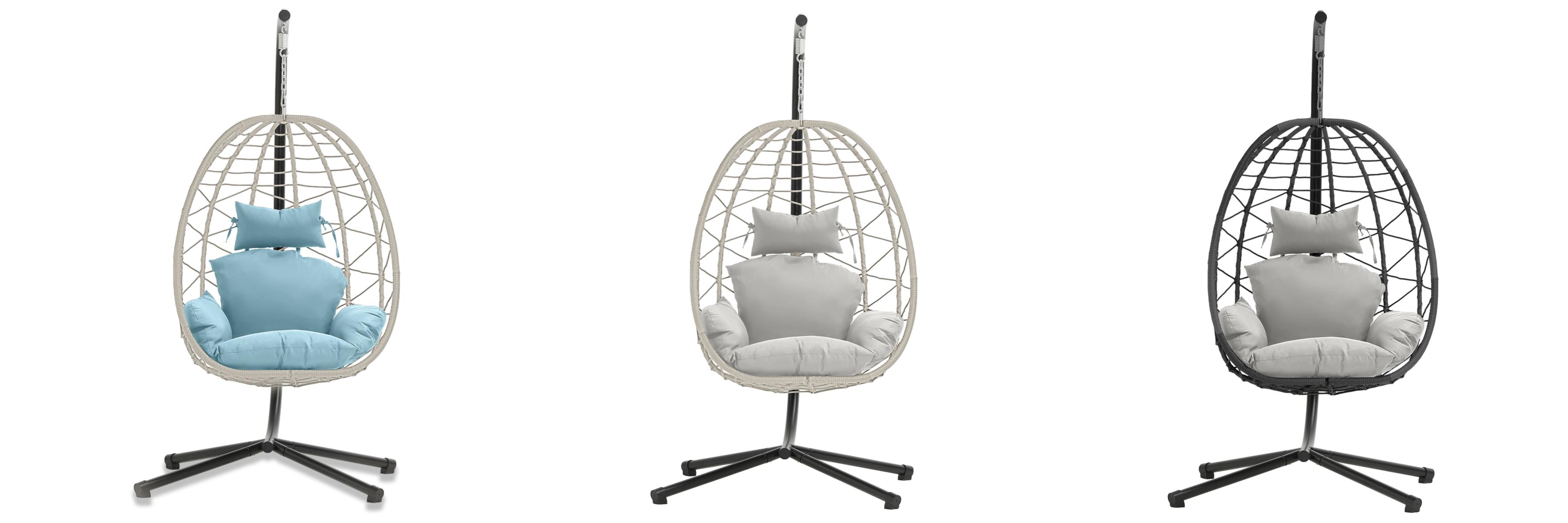 Single Egg Chair with Stand- 350LBS Capacity, Swing Chair Hanging Chair Nest Basket, UV Resistant Removable & Washable Cushions for Bedroom, Balcony, Garden Patio Outdoor Furniture