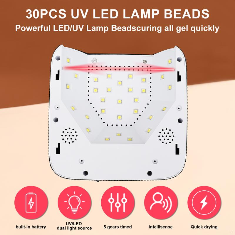 72W cordless rechargeable nail lamp UV LED nail lamp with 30 LED beads rechargeable nail gel dryer  with 5 timing settings  nail salon nail art nail care Manicure Cutics