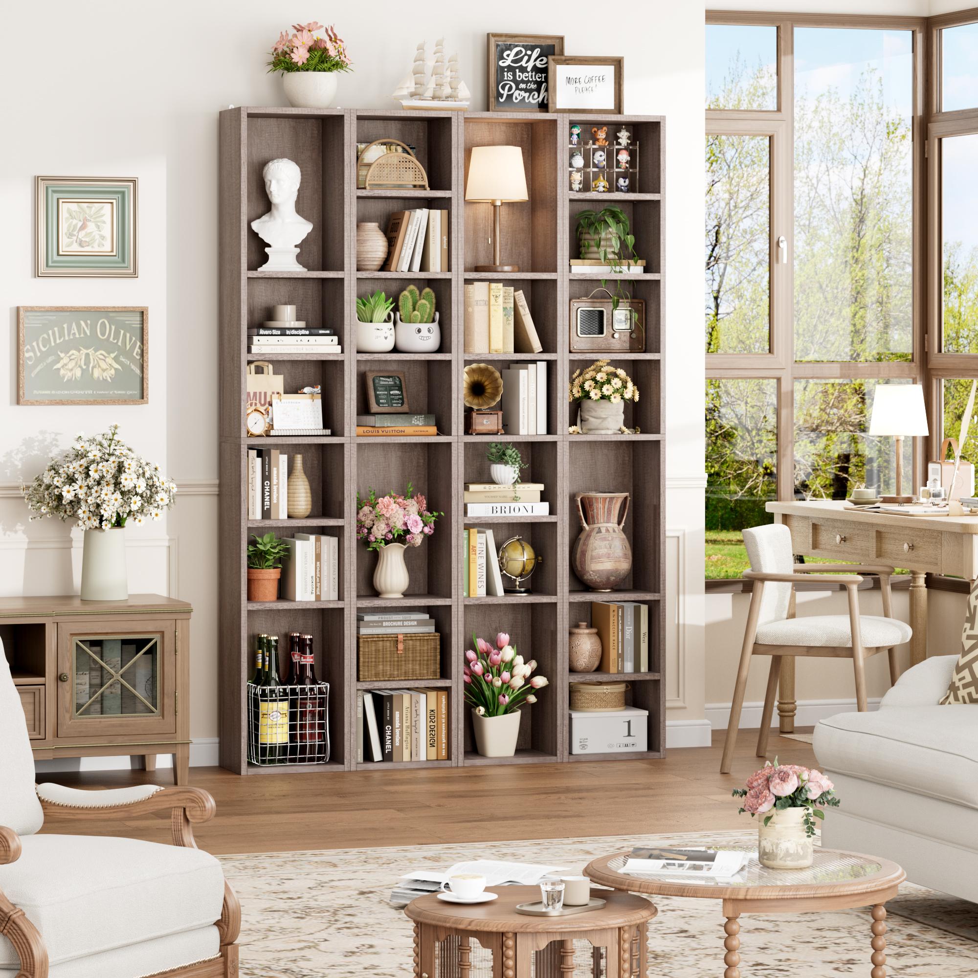 FOTOSOK 2 Pcs 71'' Tall Narrow Bookshelf, 8-Tier Media Tower Rack Set of 2, CD DVD Storage Cabinet with Adjustable Shelves, Tall Narrow Bookcase Skinny Display Bookshelf Slim Shelf